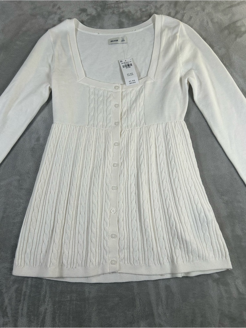 NWT Hollister White Square-Neck Cable Knit Button-Front baby doll top - Picture 2 of 13